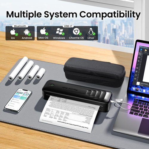 TATTMUSE 2025 Portable Printers Wireless for Travel, Inkless Thermal Printer Support 8.5" x 11"& A4, Mobile Printers with Carry Case, Bluetooth Portable Printer for Office,Travel,School,Car,Home,Black