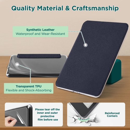 SESENSE Detachable Magnetic Case for 7'' Kindle Paperwhite 12th Gen 2024 and Kindle Colorsoft Signature Edition, Slim PU Shell Cover Case with Auto Wake/Sleep, Dark Blue