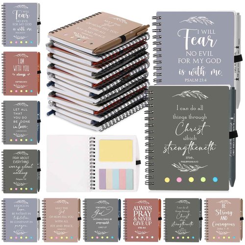 Kosiz 100 Pcs/50 Set Clergy Appreciation Christian Gifts Bulk Spiral Religious Notebook with Sticky Notes Bible Verse Pens Christian Notepads Church Supplies for Pastor Employee Teacher (Netural Color)