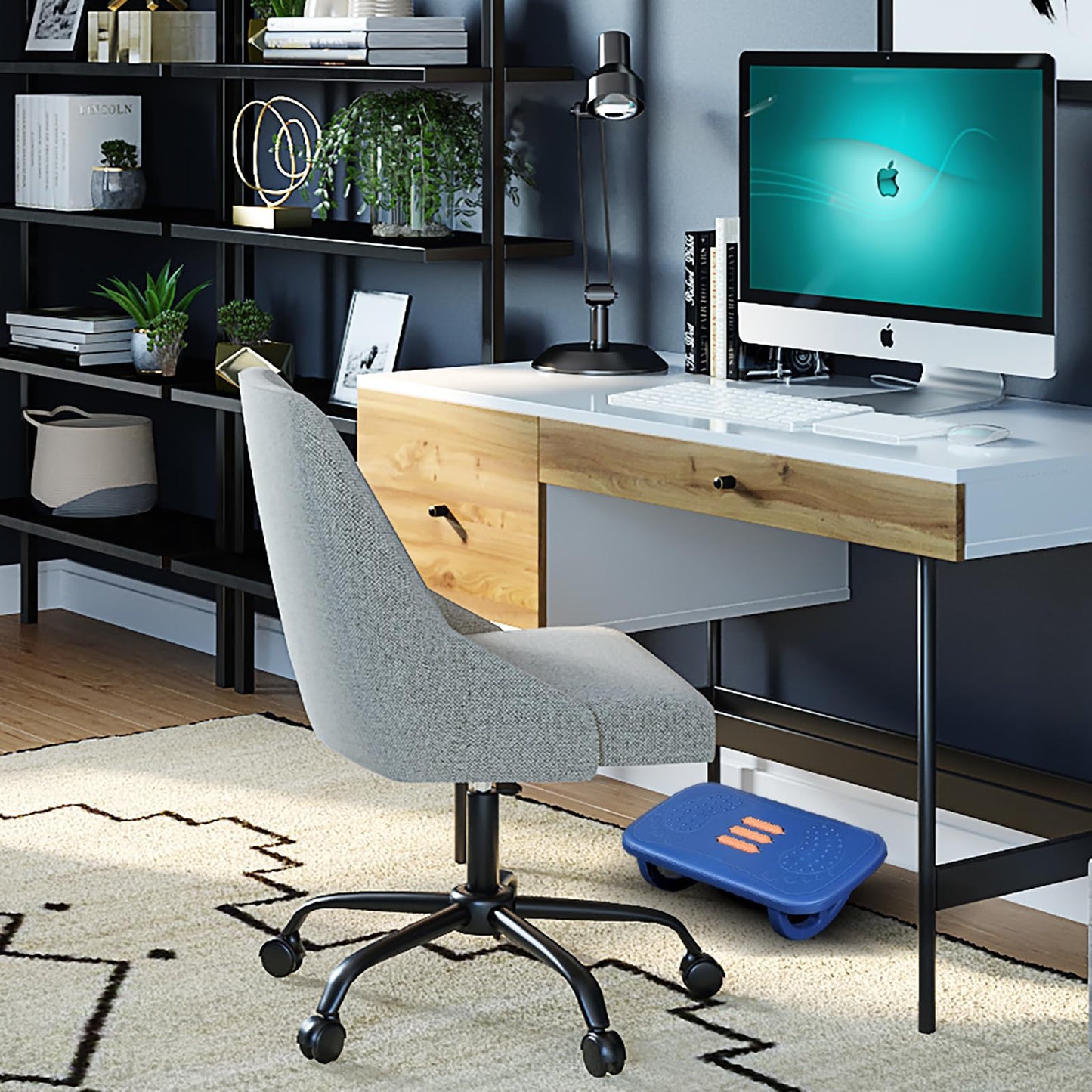 Desk Foot Pedal Desk Under Rocking Foot Pedal is Suitable for Home, Office, car, Plane, Long-Distance Travel Essentials to Relieve Joint Stiffness and Swelling (Blue)
