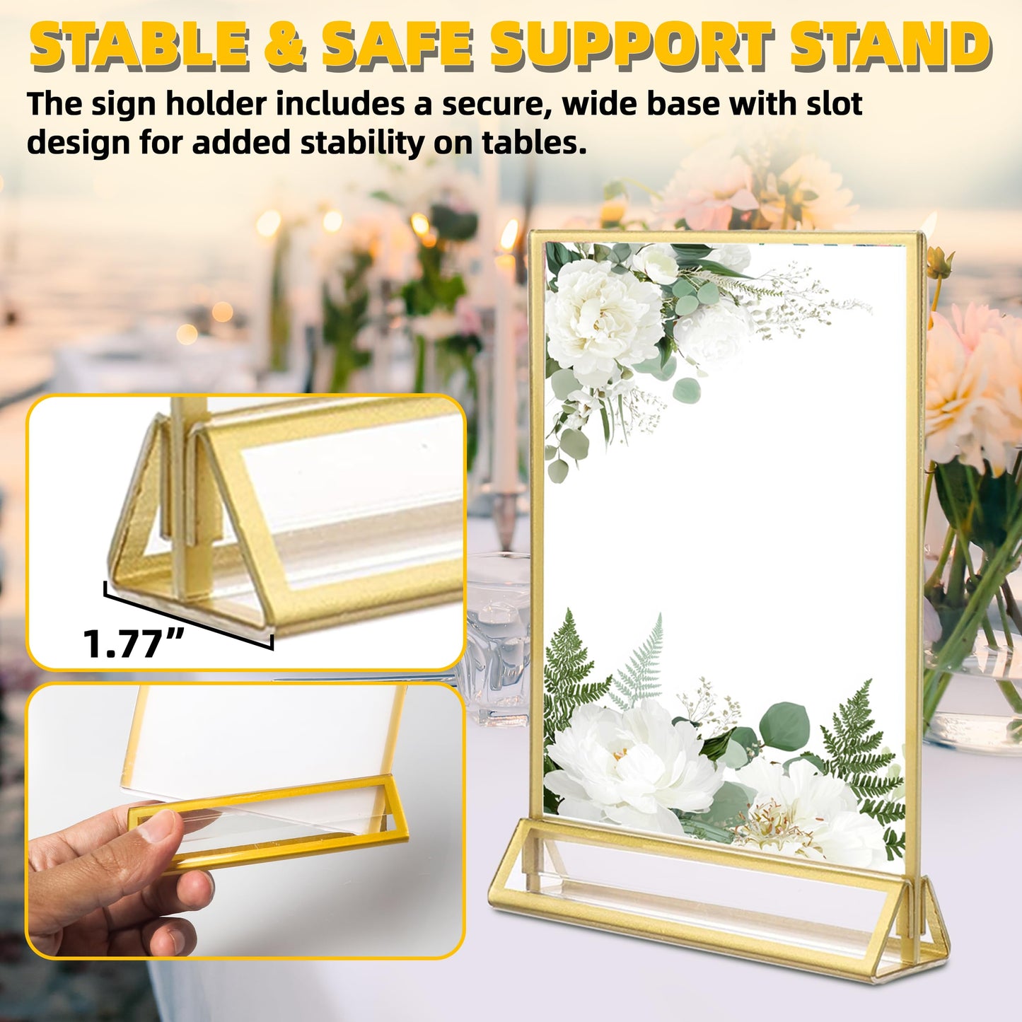 TonGass 12-Pack 5"x7" Gold Acrylic Picture Frames – 3mm Gold Border Wedding Table Number Holders, Clear Double-Sided Acrylic Sign Holders for Weddings, Banquets, Parties, Centerpieces