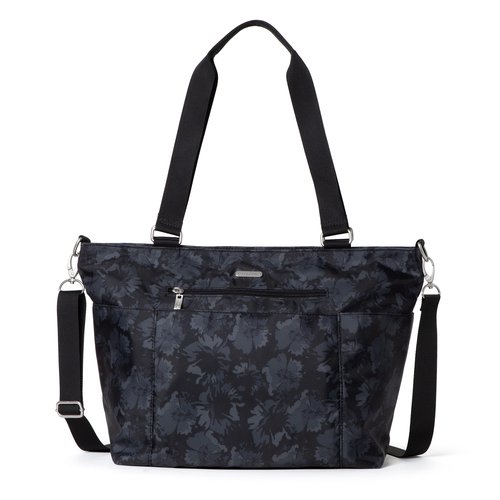 Baggallini Essential Laptop Tote - Work Tote Bag with Laptop Sleeve - Lightweight Travel Crossbody Shoulder Bag for Women, Midnight Garden