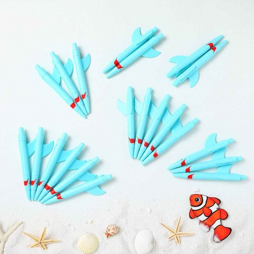 Sinmoe Shark Shaped Pens for Kids Cute Fun Pens Bulk Plastic Novelty Pencil Shark Birthday Party Favor Blue Ocean Beach Theme School Supplies for Student Gift Prize Adult Office Stationery(48 Pcs)