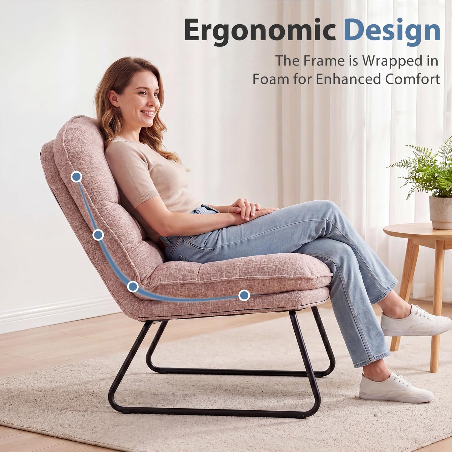 DUMOS Comfy Saucer Chair,PU Leather Foldable Chairs for Bedroom, Dorm & Gaming, Fashion Floor Chair with Back Support for Small Spaces,White