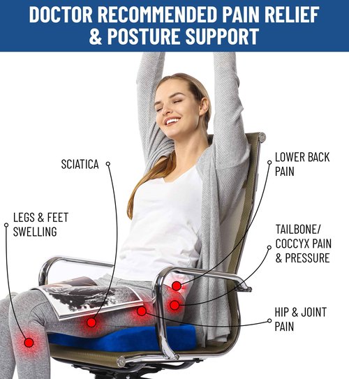 Everlasting Comfort Doctor Recommended Memory Foam Seat Cushion for Office Chairs & Car - Ergonomic Office Desk Accessories - Cushions for Tailbone Pain Relief, Sciatica & Back Support Pillow
