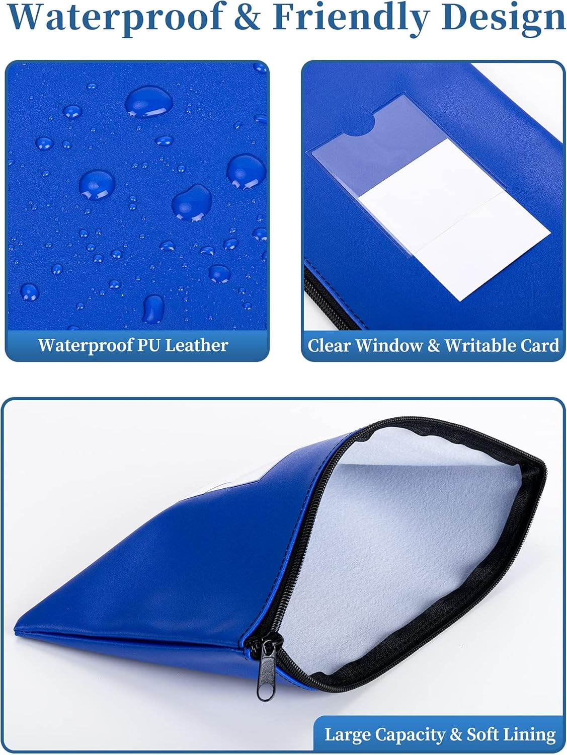 SMARTAKE 10-Pack Money Bags - Zippered Leather Wallet Pouches for Cash, Coins & Cosmetics | 11.5 x 6.2 Inches (Blue)