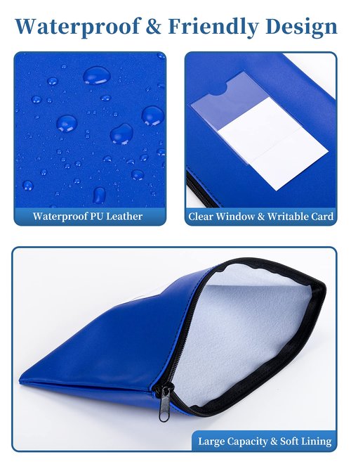 SMARTAKE 10-Pack Bank Deposit Money Bags with Zipper, Leather Bags Wallet Pouches with Label, Makeup Bags, for Cash, Coins, Cosmetics, Invoice, Bills, Tools, 11.5 x 6.2 Inches (Blue)