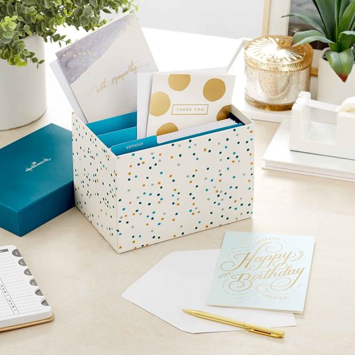 Hallmark All Occasion Boxed Set of Assorted Blank Greeting Cards with Card Organizer & All Occasion Cards Assortment—48 Cards and Envelopes with Card Organizer Box (Polka Dots)