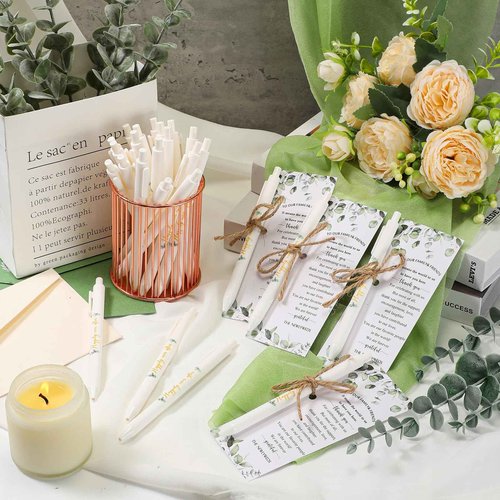 Tenceur 150 Sets Wedding Bridal Shower Pens for Guests with Thank You Cards and Twine Wedding Reception Party Favors Retractable Ballpoint Pens Bulk Black Ink for Proposal Bachelor Party Supplies