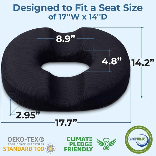 5 STARS UNITED Donut Pillow Hemorrhoid Tailbone Cushion – Large Cushion for Pain Relief – Coccyx, Prostate, Sciatica, Pelvic Floor, Pressure Sores, Pregnancy, Postpartum Recovery, Black