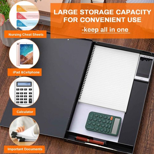 Chivertion 1 Pcs 11 x 17 Inch Aluminum Clipboard with Storage Metal Clipboard High Capacity Clip for Student Teacher Nurse, Black