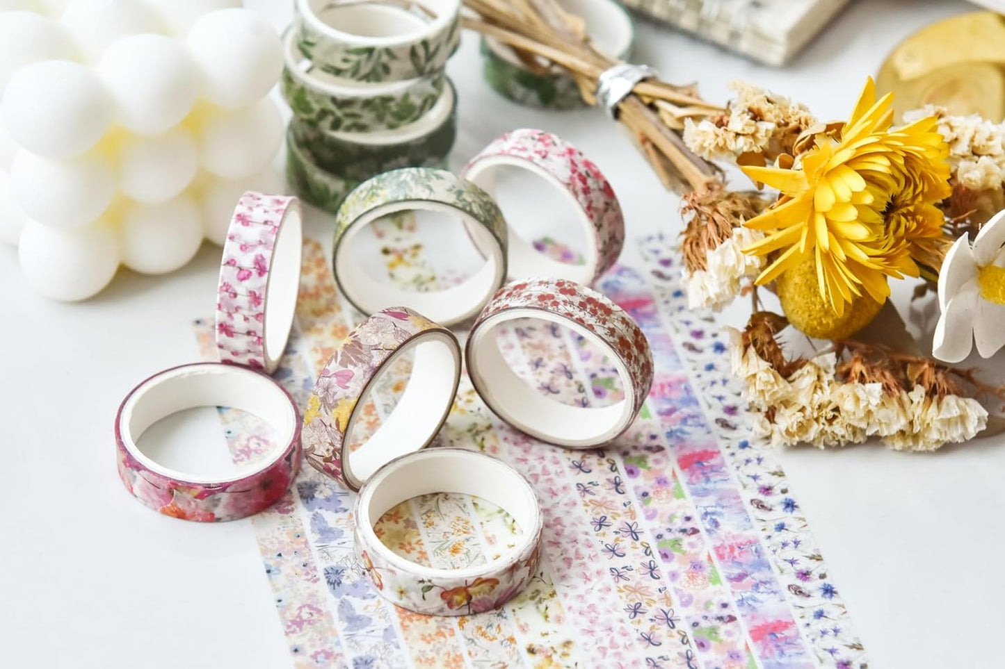 YUBX Washi Tape Set - 60 Rolls of Floral Decorative Tapes for Arts, Crafts, Journals & Planners