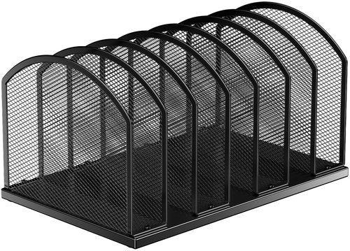 7-Section Metal Upright File Sorter Organizer，Office Small Letter Sorter Desktop File Organizer Metal Mesh Iron Sole, Black