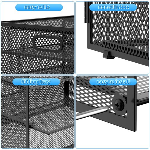 Lavatino 14 Compartments Paper Organizer for Desk, Mesh Literature Organizer, Mail File Sorter Tray with Handle, Desktop Mailbox for Office Classroom Home, Black