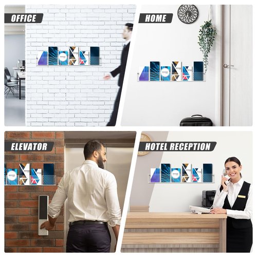 4 Pack Acrylic Brochure Holder Wall Mount 6 Pockets Brochure Holder Wall Mount Magazine Rack Clear Bookshelf Literature Storage Rack Pamphlet Display for Waiting, Living Room, Office Pamphlet Display