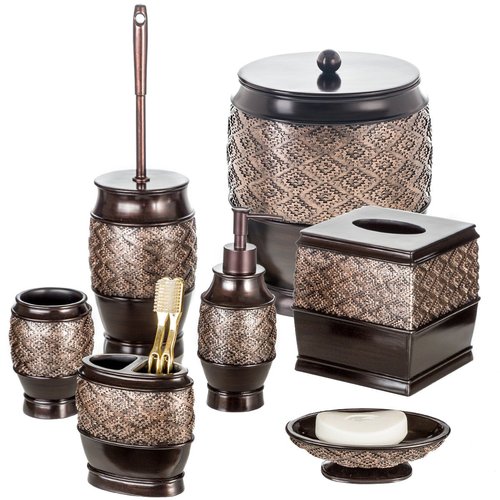Creative Scents Dublin Brown Small Trash Can with Lid 1.26 Gal / 4.8L - Decorative Waste Basket, Durable Resin Slim Bathroom Covered Garbage Can Wastebasket Bin for Diaper/Paper