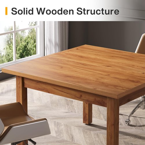 Tribesigns 39.4-Inch Square Conference Table for 4 People, Small Wooden Meeting Table with Solid Wood Legs and Thicken Tabletop for Conference Room Seminar Room Boardroom, Oak Brown