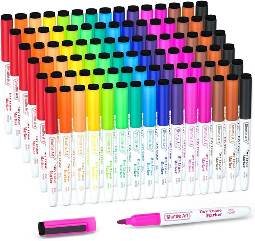 Shuttle Art Dry Erase Markers - 90 Bulk Pack in 15 Colors | Fine Point Magnetic Markers for Whiteboards & Glass