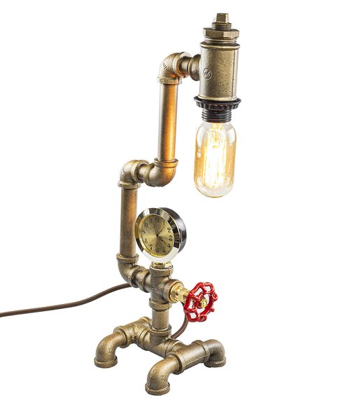 Y-Nut Steampunk Lamp with Dimmer, Dimmable Loft Style Industrial Vintage Antique Style Light with Bulb, Clock with Iron Piping Desk Lamp, Retro Desk Lamp LL-029