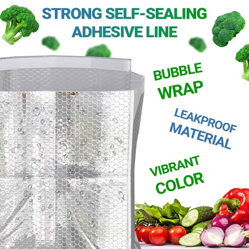 Amiff Foil Insulated Box Liners, 12 x 12 x 12 Inches. 10 Pack Thermal Box Liners for Frozen Food. Leakproof Insulated Shipping Bags for Food. Self-Seal Thermal Insulation Bag with Gusseted Bottom