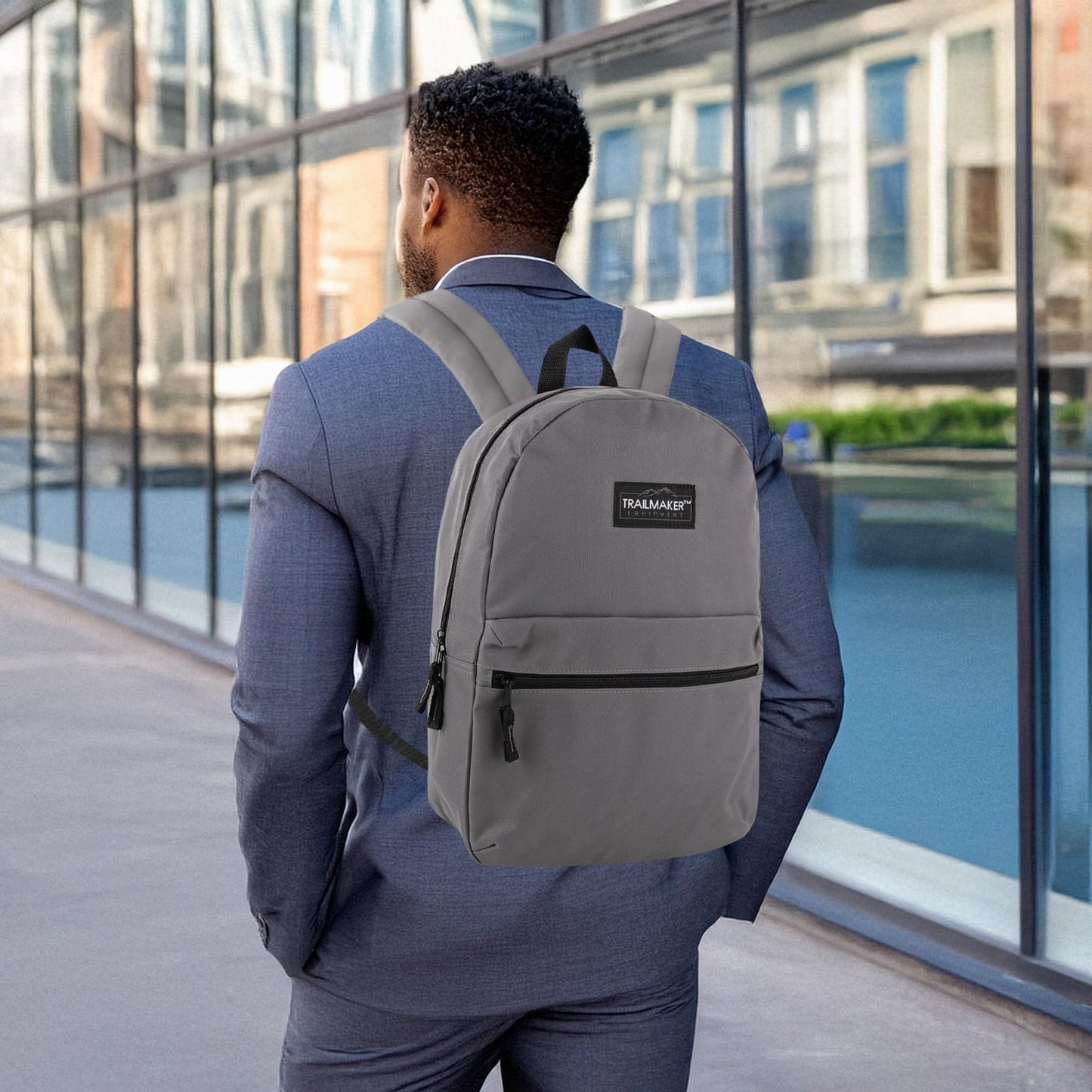Trail maker Classic 17 inch Backpacks with Adjustable Padded Straps | School Backpacks for Girls, Boys (Grey)