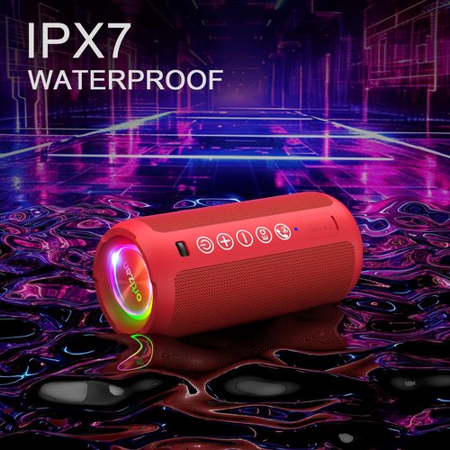 Ortizan Portable Bluetooth Speaker: IPX7 Waterproof, 24W Loud Sound, Deep Bass, Bluetooth 5.3, LED Lights, Wireless Stereo Pairing, 30H Playtime, for Home/Outdoor/Party/Beach, Birthday Gift (Red)