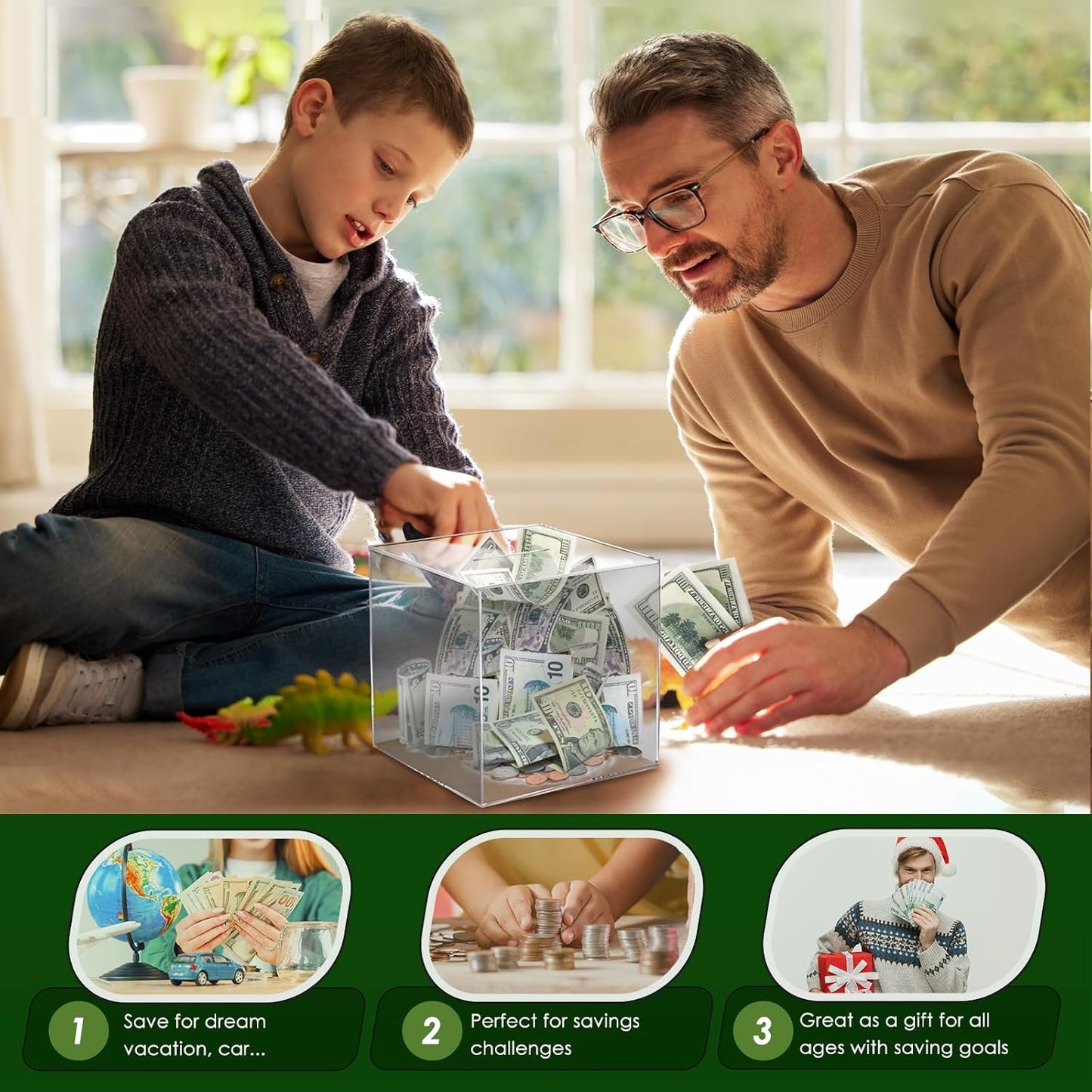 Vcetrcpl Acrylic Clear Piggy Bank - Unbreakable Money Saving Box for Adults | Large 12x12CM Size