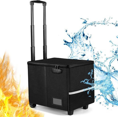 futaiphy Portable fireproof rolling file box with Telescopic handle,file cart with wheels,File Storage Box with lock, file cabinet Collapsible Milk Crate Utility Carts (Black)