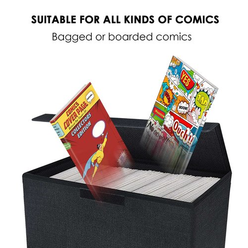 Leffis 2 Pack Collapsible Comic Book Storage Box 15.5" X 7.5" X 11.3", Short Comic Book Box with Handles, Holds 150 Comics Heavy Duty Comic Book Bin