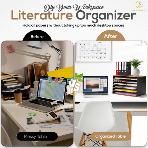 Ultimate Wooden Paper Organizer 20.25"W x 12.25"H x 13.25"D, 6-Tier Storage for 12"x18" & 11"x17" Sheets, Includes Matching Pen Holder & Tray, Ideal for Office, Home, Art Room and Classroom