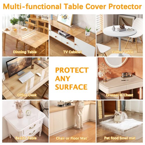 30 x 48 " Clear Plastic Dining Table Protector Tablecloth Desk Pad Mat Wooden Furniture Coffee Glass End Side Banquet Dinner Pub Bar Table Cloth Top Protection Cover Waterproof Rectangular PVC Vinyl