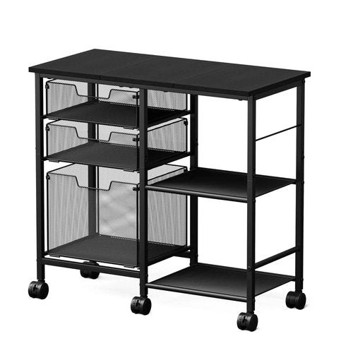 Sbanmao 3 Drawers Rolling File Cabinet with Open Storage Shelf, Under Desk Storage, Hanging File Folder Organizer with Wheels, Mobile Printer Stand Utility Craft Cart for Home Office, Black