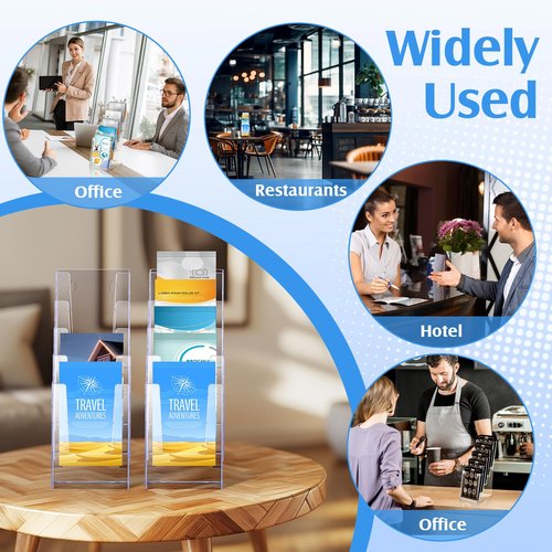 Dunzoom 2 Pcs 5 Tier Acrylic Brochure Holder, 4 Inch Clear Brochure Display Stand Multi Pocket Pamphlet Holder Literature Rack Organizer for Removable Divider Wall Mount or Countertop
