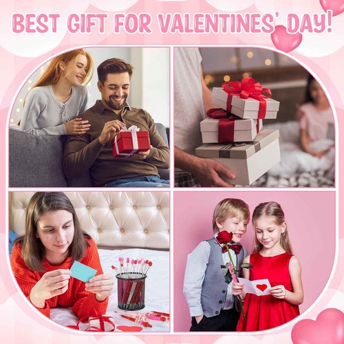 Geyoga 60 Pcs Valentine's Day Beadable Ballpoint Pen Heart Plastic Gel Ink Pen with 180 Assorted Love Beads 60 Rhinestone Beads for Valentines DIY Crafts Office School Students Gifts Party Supplies