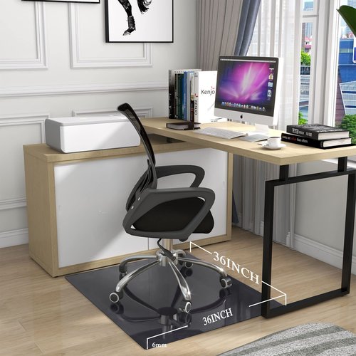 Natsukage Glass Chair Mat 36" x 36" 1/4" Thick Tempered Glass Office Chair Mats Desk Chair Mat for Carpet or Hardwood Floor Computer Chair Mat Floor Protector(Grey) (A-GE10013-NAT-USAM022)