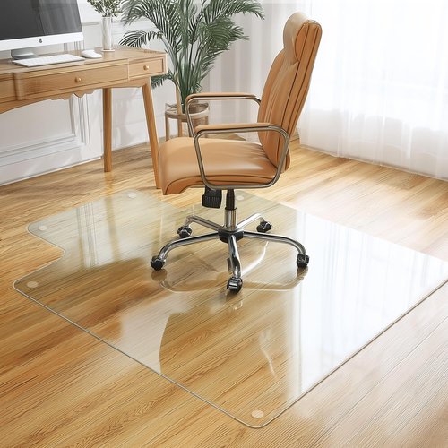 VASUHOME Heavy Duty Tempered Glass Chair Mat with Lip – 53" x 45" Large Floor Protector for Carpet & Hardwood, 1/5" Thick, Includes 12 Anti-Slip Pads
