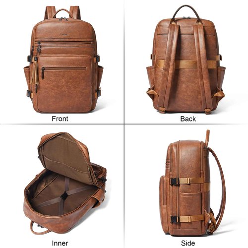 Shrrie Laptop Backpack for Women,Vegan Leather Backpack Work Computer Backpacks fits 16" Laptop,Water Resistant Teacher Nurse Casual Daypack for Weekender Camping Travel,Two-toned Brown