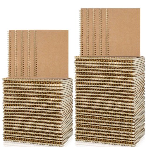 Outus 50 Pcs Spiral Notebook A5 Kraft Spiral Bound Notebooks Hardcover Wide Ruled Paper Wire Bound Spiral Journals Spiral Notepads Pack for Memo Diary Planner School Travel Office Supplies