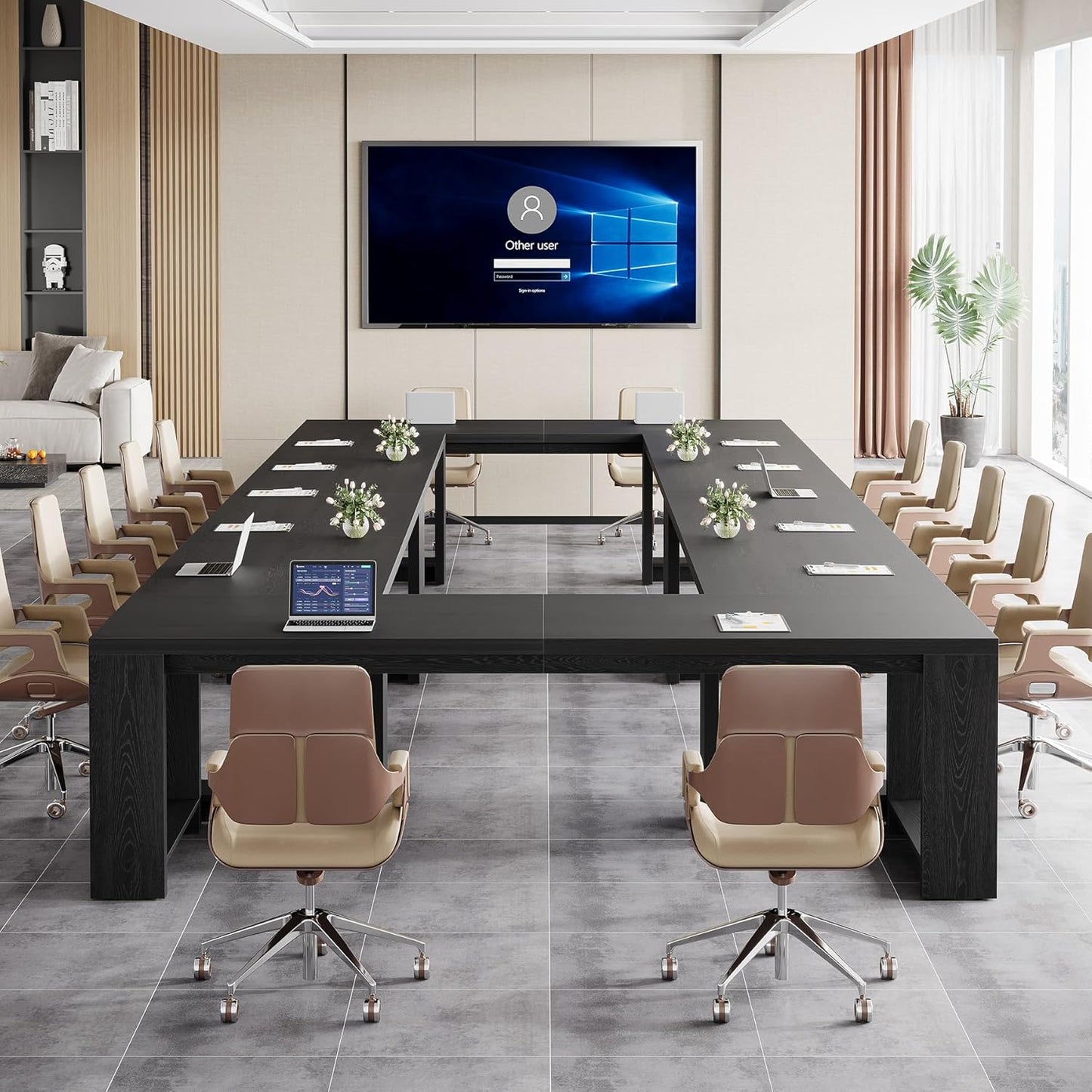 Tribesigns Large Conference Table - 87-Inch Rectangular Meeting Desk for 6-8 | Black Farmhouse Style