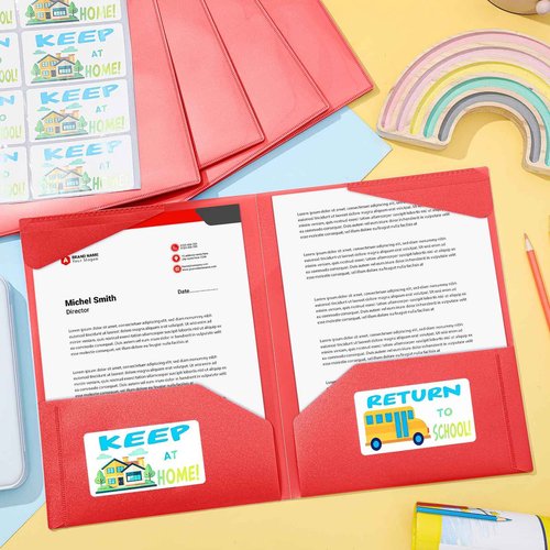 Henoyso 24 Set Parent Teacher Communication Folder with Clear Front Pocket Take Home Heavy Duty 2 Pocket Homework Folder for Student with School and Home Stickers, 12 x 9.45 Inch(Red)