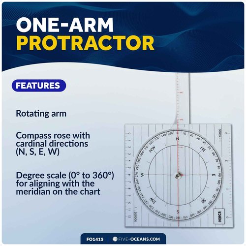 Five Oceans One-Arm Protractor for Navigations Charts - Nautical Protractor, Course Protractor - Chart Protractor Tool - FO1415