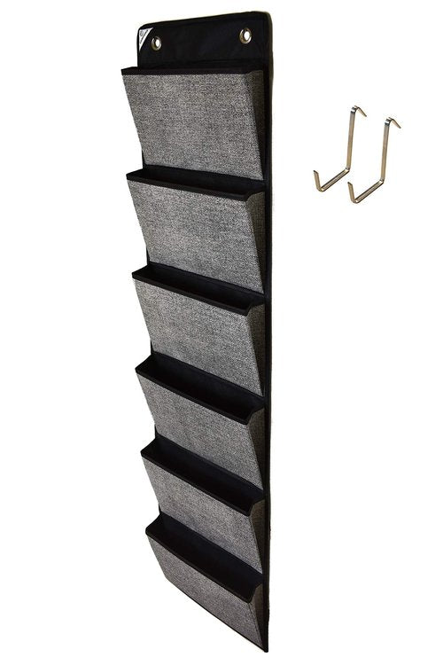 COMPONO Office Supplies Storage Organizer Includes 2 Over Door Hangers, 6 Pocket Chart for Home, Business, Clothing, and School Organizers (Black & Gray)