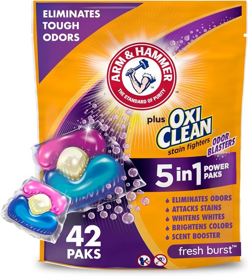 Arm & Hammer Plus OxiClean Laundry Detergent Power Paks - 5-in-1 Odor Blasters, 42CT