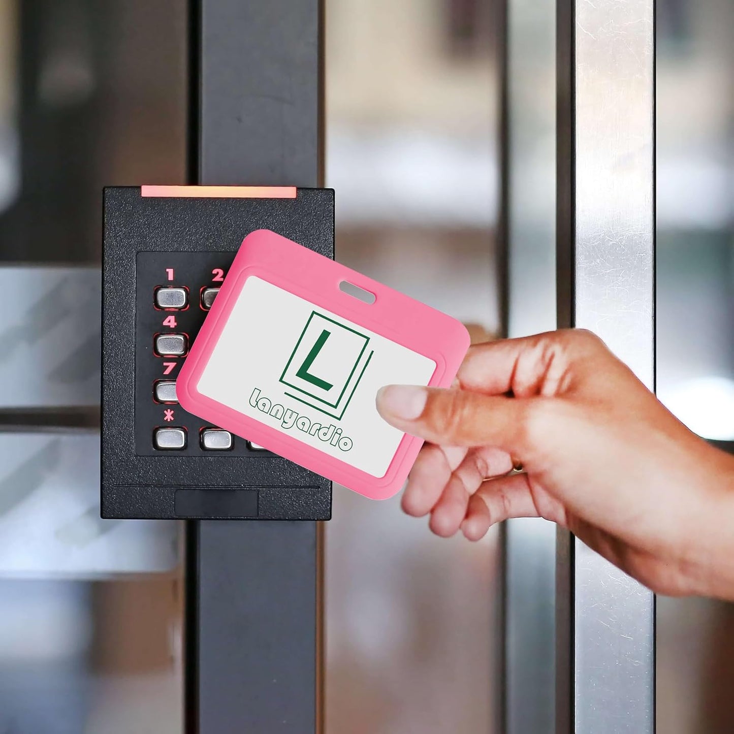 Skiennix ID Badge Holder - Double-Sided Horizontal Hard Plastic Case | Pink Card Protector for Office & School