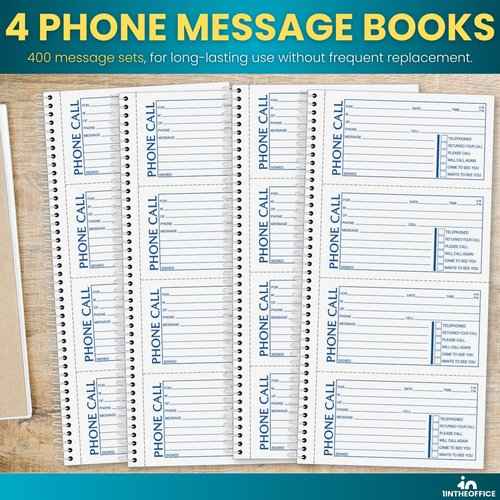 1InTheOffice Phone Message Book 2 Part Carbonless, 5.5" x 11", 2-Part Carbonless, 400-Set/Book - 4 Pack