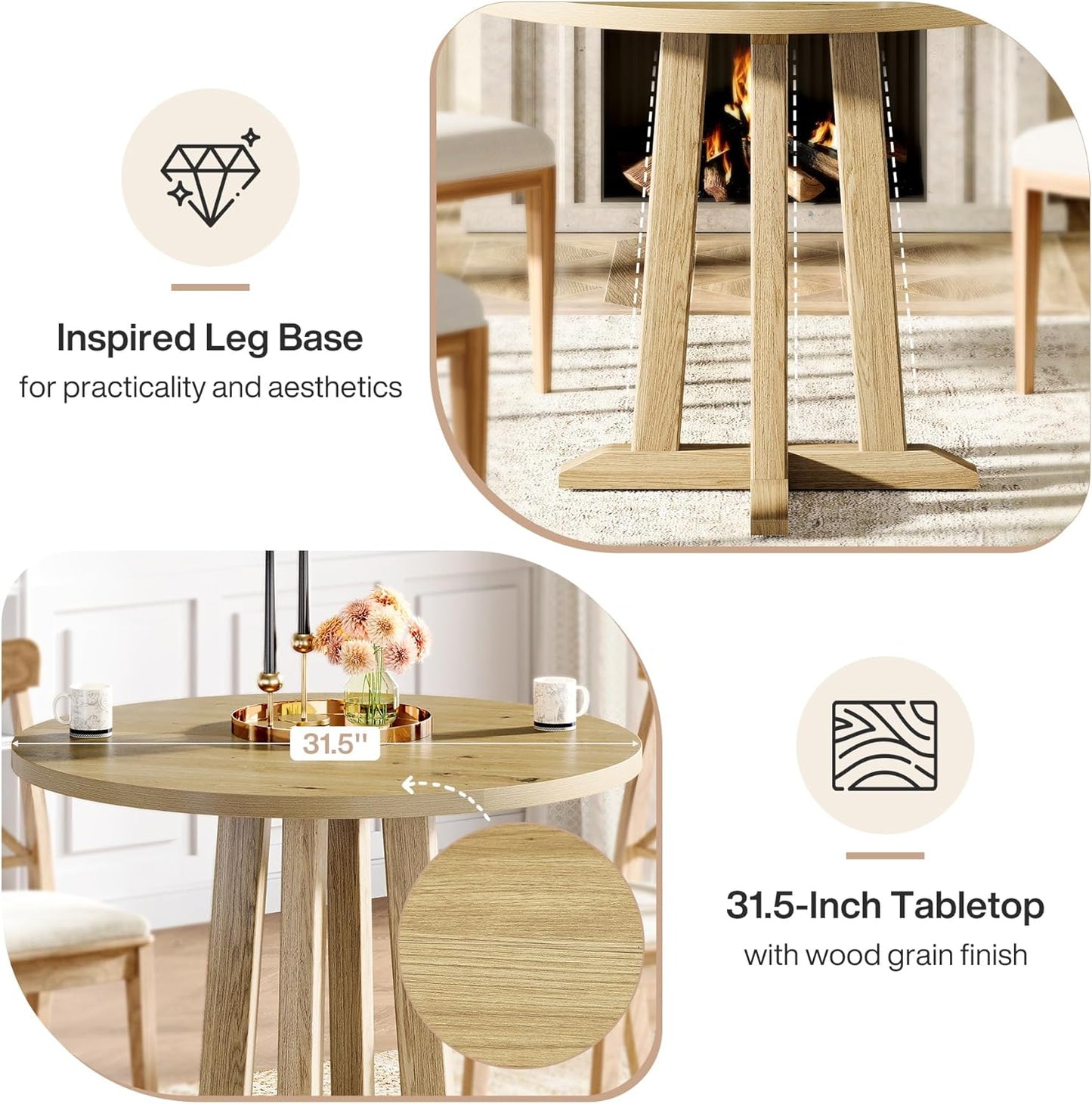 Tribesigns Round Conference Table - Sturdy 31.5" Meeting Table for 2-4 People | Natural Wood Finish