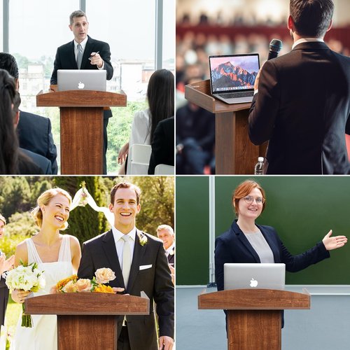 BEQUZON Podium Stand for Lectern Presentation Church Classroom, Pulpit with Wooden Heavy Base, Oak Podium for Lecture, Wedding Speech