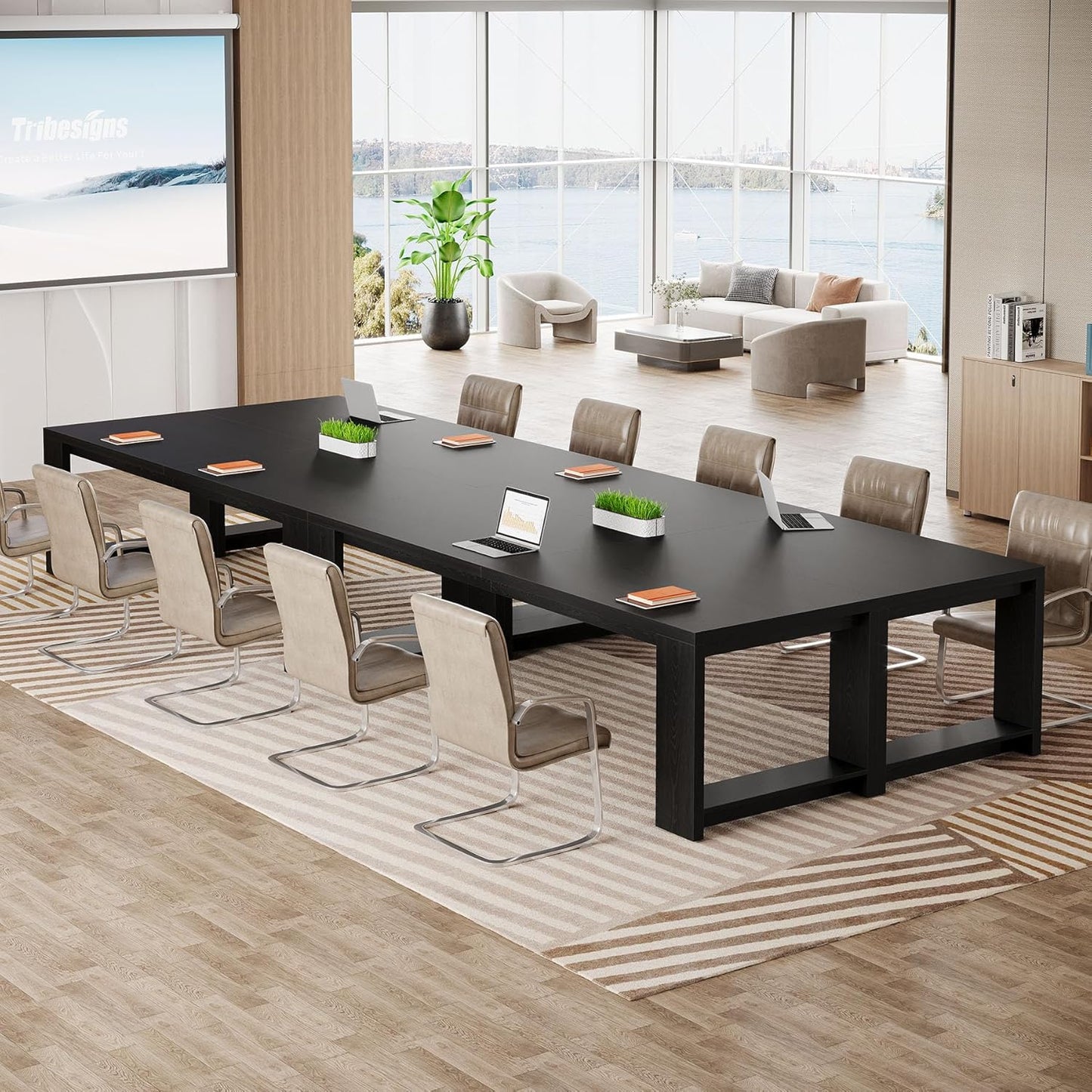 Tribesigns Large Conference Table - 87-Inch Rectangular Meeting Desk for 6-8 | Black Farmhouse Style