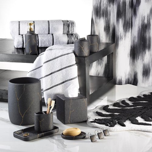 Nicole Miller - Wastebasket, Decorative Trash Can, Resin Bathroom Accessories (Sydney Collection, Black/Gold)