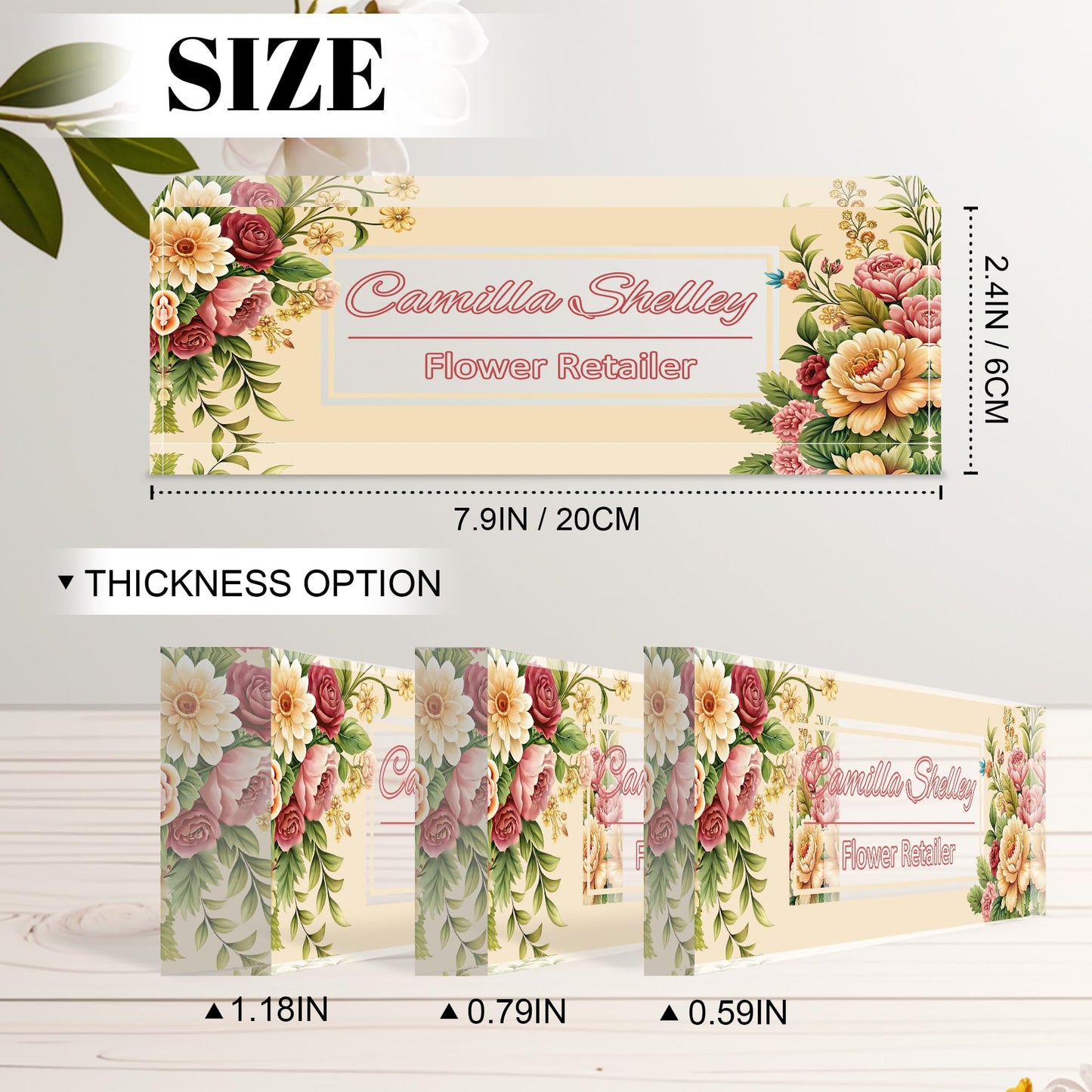 Personalized Name Plate for Desk, Custom Acrylic Desk Name Sign, Office Appreciation Gifts for Women Men Coworkers Boss Teacher Employee (Flower-Rose)